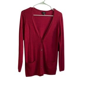 Talbots Womens Red Pure Italian Merino Wool Cardigan Sweater XS Pockets